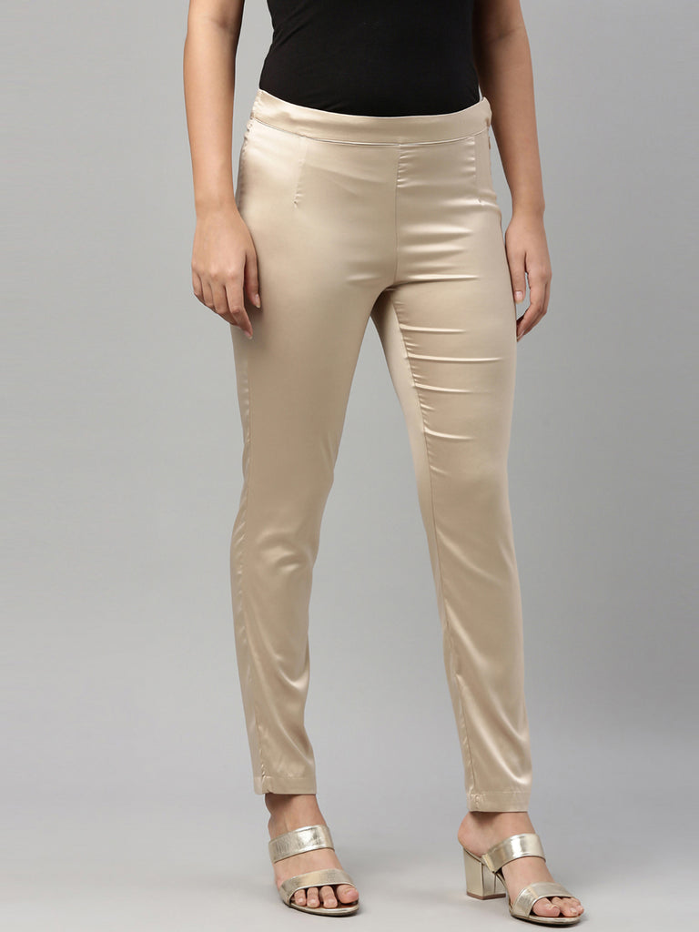 Buy Go Colors Women Beige Solid Relaxed Fit Casual Trousers - Trousers for  Women 2703378 | Myntra